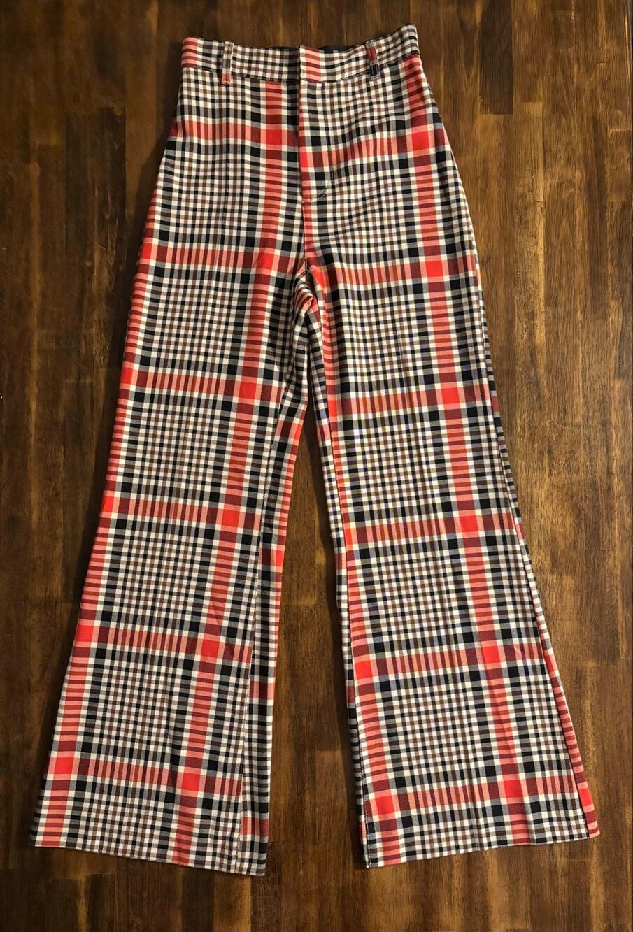 Free People Size 0 25 x 30 Jules Pant Wide Leg Flare High Rise Plaid Trousers